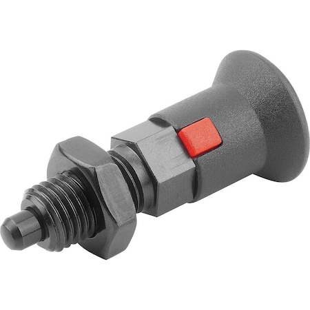 Kipp Indexing Plunger Size:4 D1=M20X1, 5, D=10, Form:B W Locknut, Steel Hardened, Comp: Plastic Comp:Black K1213.24101